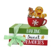 Mini Wood Book Stacks, Xmas Hot Cocoa Baking Sweet Christmas Gingerbread Man