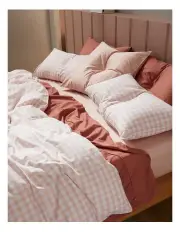 [Sheet Society] Leo Washed Cotton Quilt Cover Set in Blush Picnic Gingham