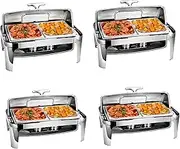 8QT Stainless Steel Chafing Dish Buffet Chafer Set, Food Warmers for Parties, Brushed Stainless Steel Heated Serving Station for Parties & Catering