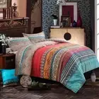 Nanko Comforter Set Queen Size, 3pc Boho Red Blue Colorful Retro Striped Patt...