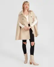 [Belle & Bloom] On My Mind Wool Blend Cape - Pale Oat