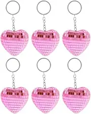 PRETYZOOM 6pcs Disco Ball Keychain, Heart-Shaped Mirror Disco Ball Keyring 70s Disco Party Bag Fillers Backpack Bag Charms for Women Girl Ball Party Supplies