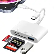 [Apple MFi Certified] SD Card Reader for iPhone iPad, 3 in 2 Lightning USB C SD Card Reader with SD/MicroSD/USB3.0 Slots, USB C OTG Adapter, Memory Card Reader, Camera Card Reader for iPhone