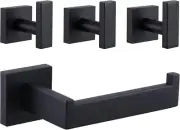 Square Single Towel Hook 3 PCS Bundle with Toilet Paper Holder (Matte Black)