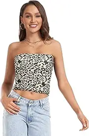 [RPLIFE] Leopard Print Retro Women's Tube Top Strapless Tube Top, Sheer Tube Tops, Sexy Tube Tops (S)