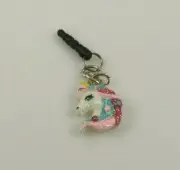 Unicorn head fuzzy glitte charm cell phone or fits Ipad charm ear cap dust plug