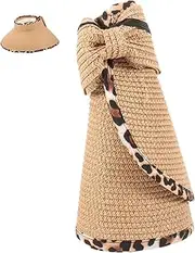 [NIYANGLE] Foldable Straw Visor Hat for Women Wide Brim Sun Protection for Beach and Outdoor Activities Lightweight and Comfortable Summer Accessory Khaki