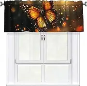 LHBWCVN Orange Butterfly Valances for Windows, Rod Pocket Window Treatment Drapes Farmhouse Kitchen Curtains Short Blackout Window Curtains for Living Room Bedroom Decor 54x18 Inch