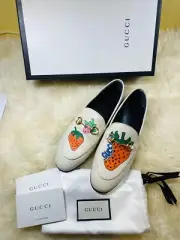 New Authentic Gucci Strawberry Brixton Loafer Mules Flats Eur 37.5/US 7.5