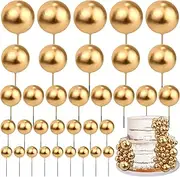 55 Pieces Mini Balls Cake Toppers 5 Sizes Foam Ball Cake Picks Cake Decorations Gold Color Mini Balloons Stick Cake Cupcake Toppers for Xmas Baby Shower Girl Birthday Party Supplies