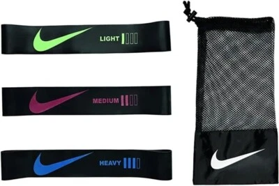 Nike Loop Mini Resistance Bands 3 Pack Light, Medium, Heavy, Elastic , Black