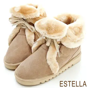 ESTELLA-全真皮毛毛反折兩穿雪靴-杏