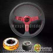 RED 330MM STEERING WHEEL + GOLD QUICK RELEASE FOR MITSUBISHI ECLIPSE 1989-2005 (for: Mitsubishi)