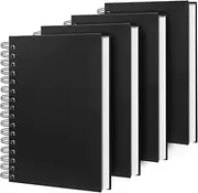 Ouzoustate 4 Pack Spiral Notebook,A5 Lined Black Journal Notebook 5.62 x 8.4 inches-100 Sheets/200 Pages,100GSM Thick Paper,Hardcover Journals for Writing Work School Supplies.