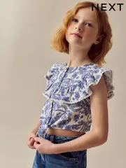 Blue Floral 100% Cotton Tie Front Blouse (3-16yrs) (E76894) | $22 - $33
