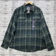 Woolrich Flannel Shirt Men's 2XL Green Plaid Brawny Thick Shacket Pockets New