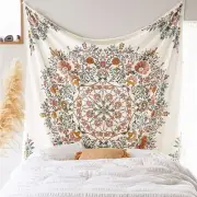 LANG XUAN Mandala Flower Tapestry Wall Hanging - Bohemian Hippie White Tapestry