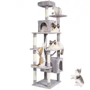 VEVOR Cat Tree 183 cm Cat Tower with 2 Cat Condos Scratching Post Light Grey