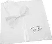 [Ipetboom] Men's Pre-tied Bow Ties Set Pocket Square Cufflinks Black Tie Accessories for Groom Groomsmen