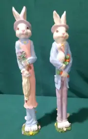 Easter Mr & Mrs Bunny Rabbit Pencil Figurine Figure Set of 2~ 11" Tall *CUTE*