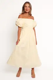 [PUP4] Clo Puff Sleeve Midi Dress - Yellow XS Yellow