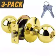 Lot of 3 - Grade 2 - Entry Door Ball Knob Keyed Alike Brass + 6 Keys GR2B
