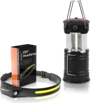 Rechargeable 350 Lumens LED Headlamp & Lantern - Bright Camping Essential