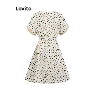 Lovito 女用休閒點點網紗拼接抽繩洋裝（白色） LNL36152 (白色)