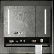 Medicine Cabinet with Mirror, Wall-Mounted Bathroom Mirror Cabinet with Lamp, Large Storage Space, Suitable for Corridors, Bedrooms (Color : Black, Size : 70cm)