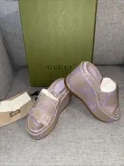 NIB $825 Gucci Lilac GG Platform Slides Wedges Sz 38