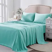 Ice Blue 1000TC 4PCS Single/KS/Double/Queen/King Bed Flat Fitted Sheet Set Pillowcase
