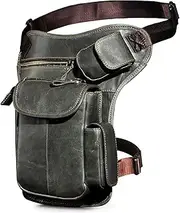 Leather Men's Fashion Casual Messenger One Shoulder Bag Design Travel Fanny Belt Bag Drop Leg Bag(Gray)