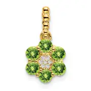 14K Yellow Gold Peridot and Real Diamond Floral Pendant