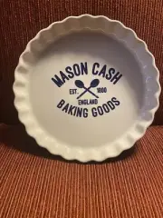 Mason Cash 9.5" Varsity Flan Quiche Dish Pan Blue Cream Ceramic