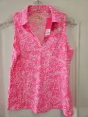 NWT Lilly Pulitzer UPF 50+Luxletic Imara PoloTop Pink Blossom Foxy Llama, $118