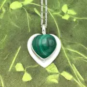 Sterling Silver Malachite Heart Necklace/ Handcrafted by Sassi LaMuth Jewelry