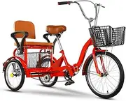 Folding Adult Tricycle,16inch Tandem Tricycle with Rear seat for Elderly,3 Wheels Cruiser Trike Bike with Sensitive Brakes,Saddle and Handlebar Height Adjustable,Cargo and Manned Trike
