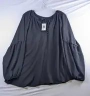 Torrid Shirt Womens 1X (14/16) Black Georgette Puff Sleeve Blouse