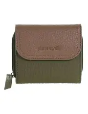 [PIERRE CARDIN] Leather Tri-Fold Tab Wallet in Green-Taupe