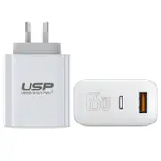 USP 6972890207996 65W Dual Ports USB-C + USB-A PD GaN Wall Charger White PPS Technology