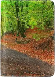 [ZHUOYUETT] Autumn Path Forest Trees Leather Passport Holder Cover Case Travel One Pocket