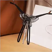 [LJGYYDS] Charm Chain Sequins Embroidery Butterfly Pattern Pearl Panties Sexy Lingerie Sex Thongs Women Erotic Open Crotch Underwear
