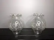 Set of 2 Large VIANNE VV Etched Glass Lamp Ruffle Globe / Shade - Made in France