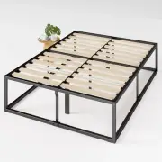 Bed Frame Double Black Metal High Base Timber Slat - Zinus Joseph
