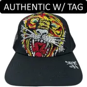 Ed Hardy Trucker Hat Rhinestone Tattoo Tiger Black Snapback Cap