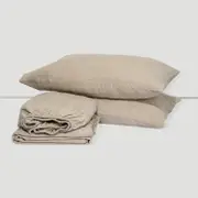 Natural Stripe Linen Sheet Set - 100% French Flax Linen, Queen / Natural Stripe