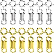 Clysoru Necklace Clasps and Closures 14k Gold and Silver Beads Chain Extender Necklaces Bracelet Safety Locking Jewelry Clasp Converter (6 Silver+ 6 Gold)