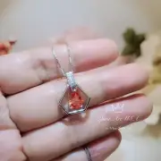 Geometric Orange Sunstone Necklace - Sterling Silver Triangle Teardrop Orange