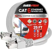 CAT 6 Shielded Ethernet Cable 25 FT, Indoor High-Speed (SFTP) 10Gbps Snagless Shielded 25FT Ethernet Cable for Internet, Router, Computer, PlayStation, Xbox, POE Camera, Printer - White
