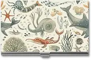 [LKHDS] Slim Aluminum Alloy Business Card Holder Marine Animal Pattern Pocket Business Card Case Portable Business Card Wallet Business Card Holders Handheld Card Box for Women Men, style, One size